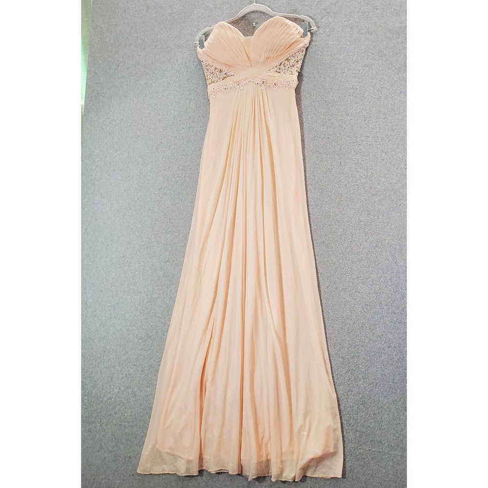 Let's Fashion Women Dress S Pink Strapless Maxi Floral Rhinestone Sweetheart